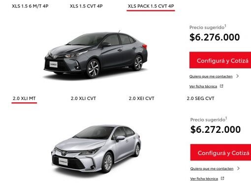 Mismo precio: Toyota Yaris XLS Pack CVT 4p vs Toyota Corolla XLI