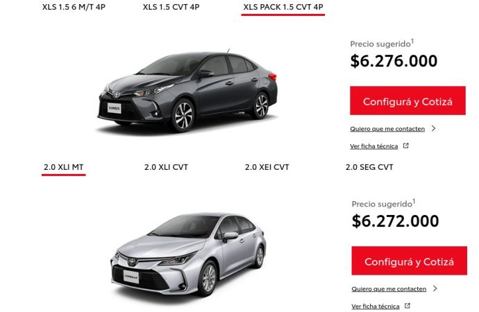 Mismo precio: Toyota Yaris XLS Pack CVT 4p vs Toyota Corolla XLI